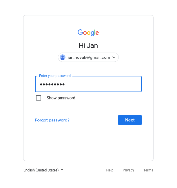 Screenshot of Google login dialogue